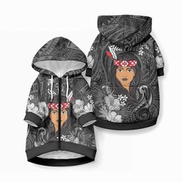New Zealand Custom Women's Day Pet Hoodie Maori Girl Feathers of Hope - Black
