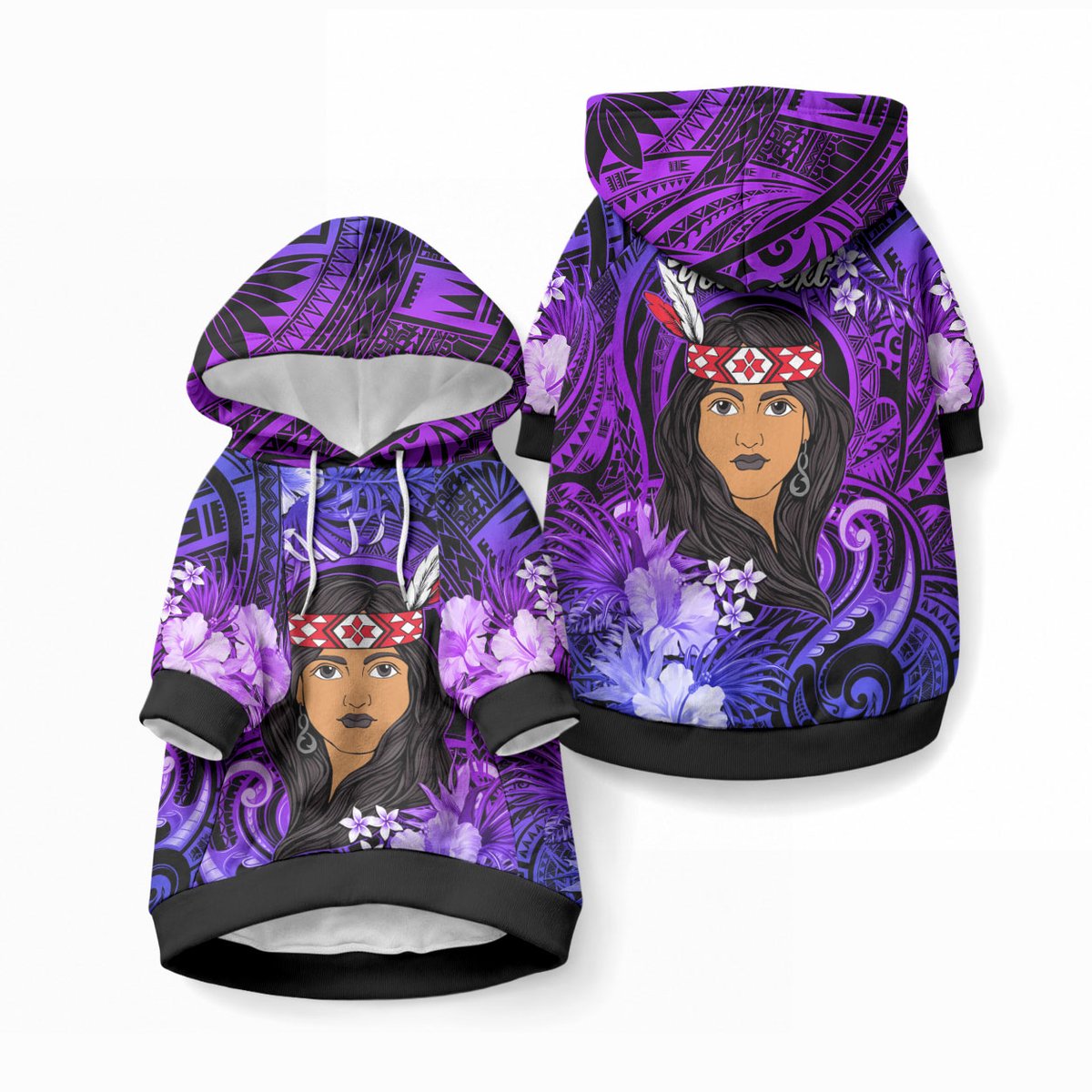 New Zealand Custom Women's Day Pet Hoodie Maori Girl Feathers of Hope - Purple