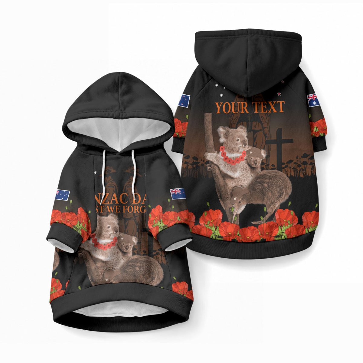 Koala and Kiwi Bird ANZAC Day Custom Pet Hoodie Soldier Style