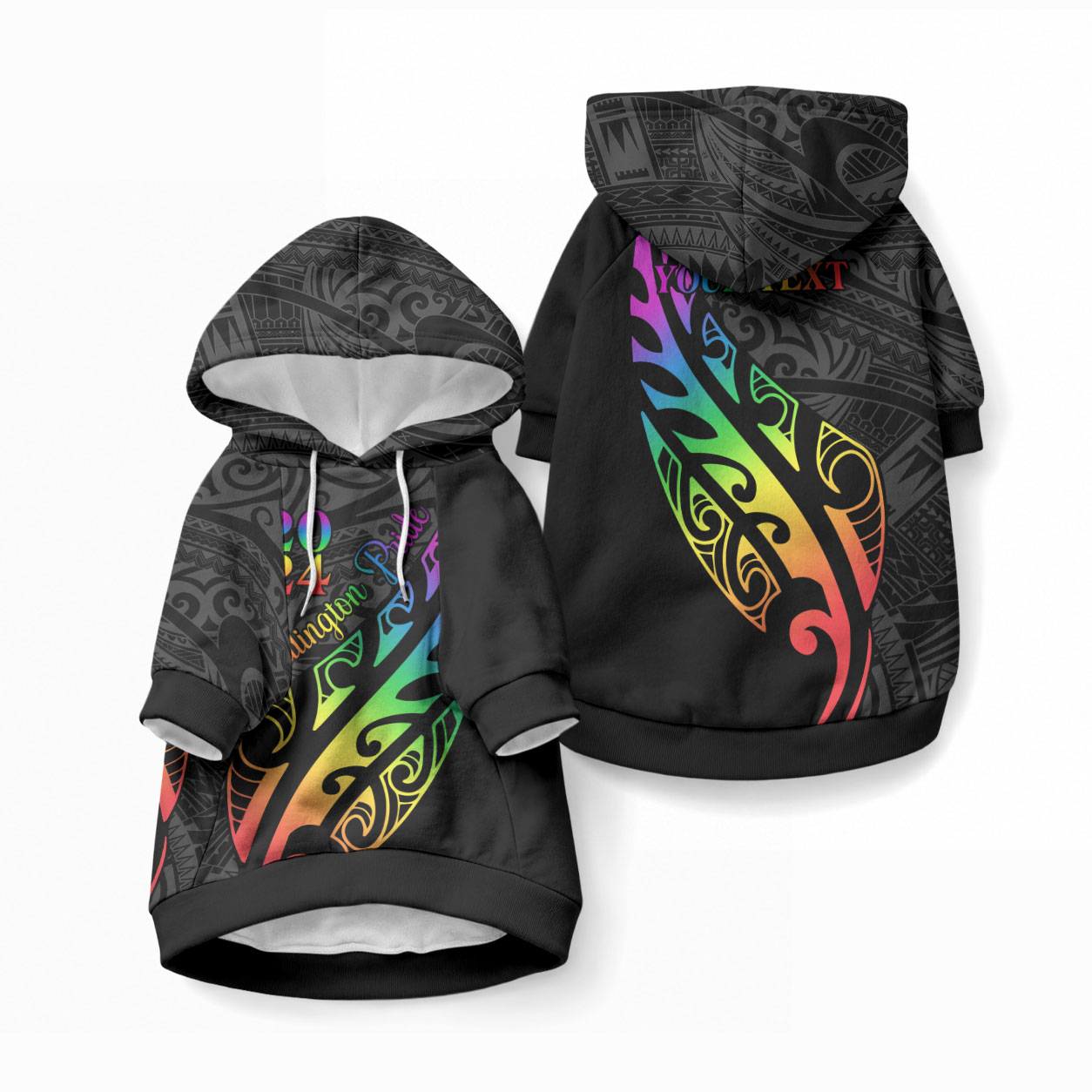 Personalised New Zealand Wellington Pride Pet Hoodie Maori Fern with Pride Flag 2024