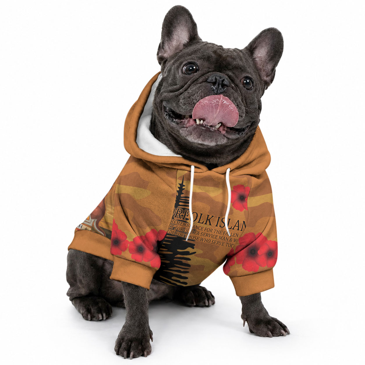 Norfolk Island ANZAC Day Personalised Pet Hoodie with Poppy Field