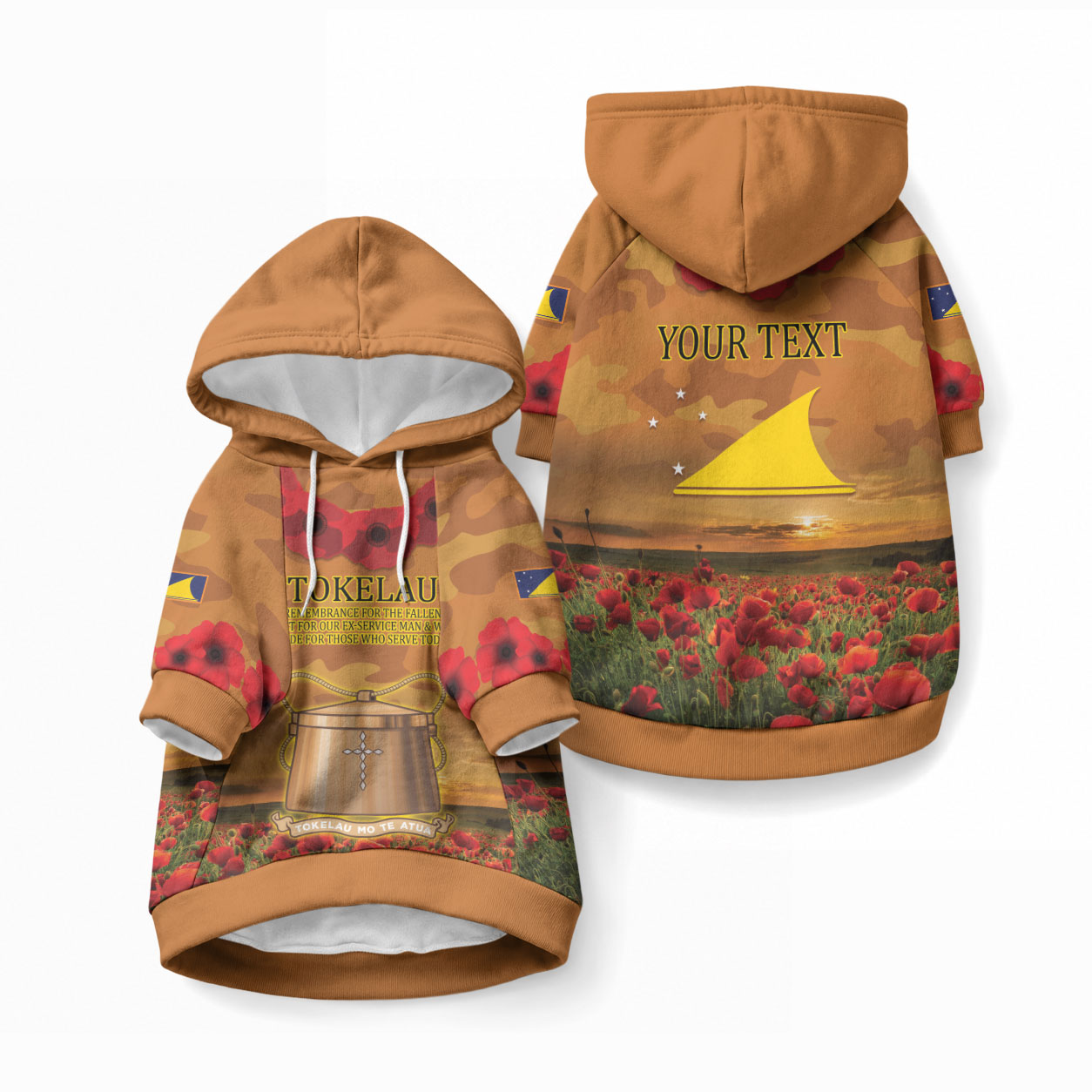 Tokelau ANZAC Day Personalised Pet Hoodie with Poppy Field