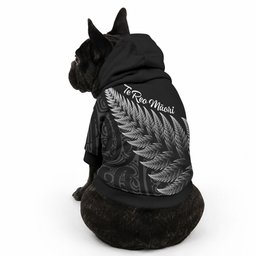 New Zealand Te Reo Māori Pet Hoodie Simple Black Fern