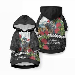 Meri Kirihimete Tuatara Pet Hoodie New Zealand Fern with Puhutukawa Flowers