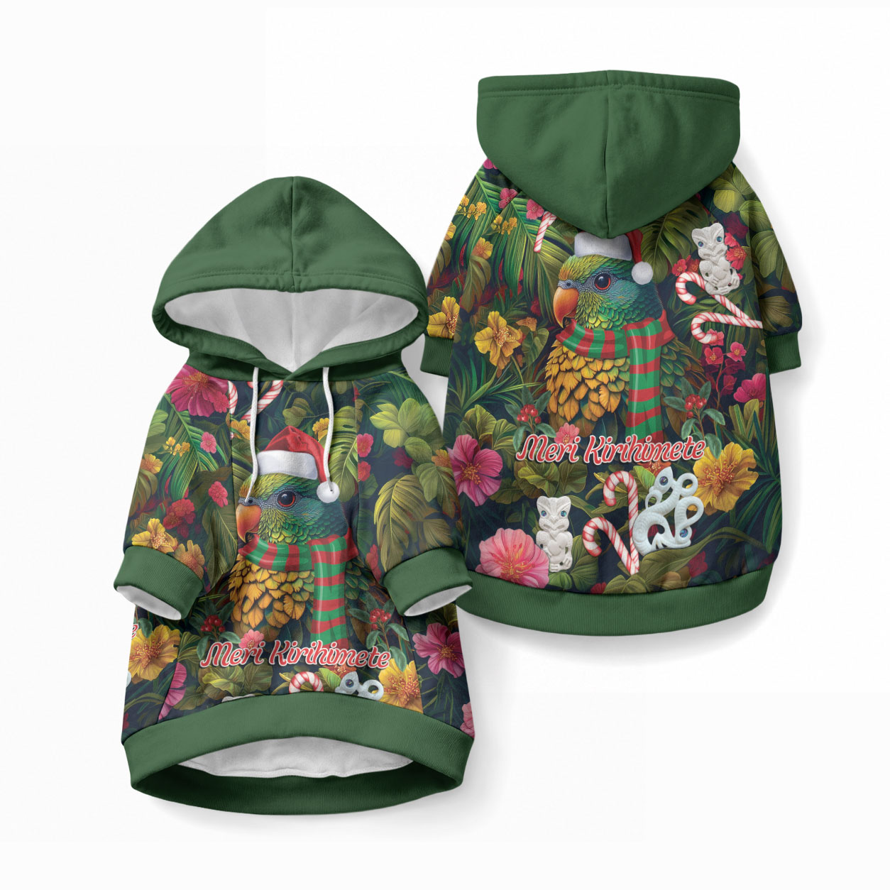 Meri Kirihimete Kakapo Santa Pet Hoodie Merry Christmas with Tropical Vibe