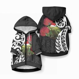 New Zealand Kakapo Christmas Pet Hoodie Meri Kirihimete Pohutukawa Flowers