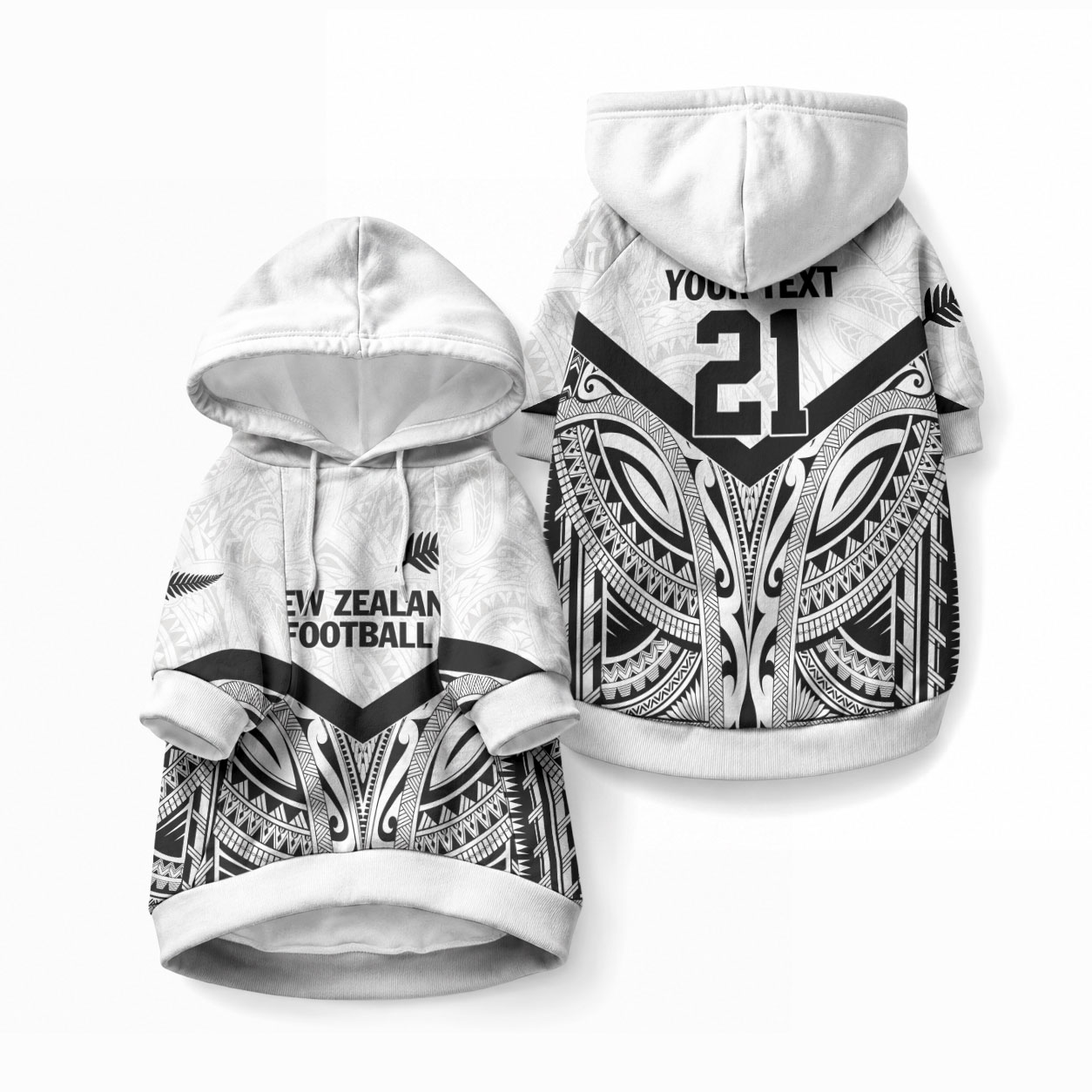 New Zealand Football Custom Pet Hoodie All White Fern Go Champions