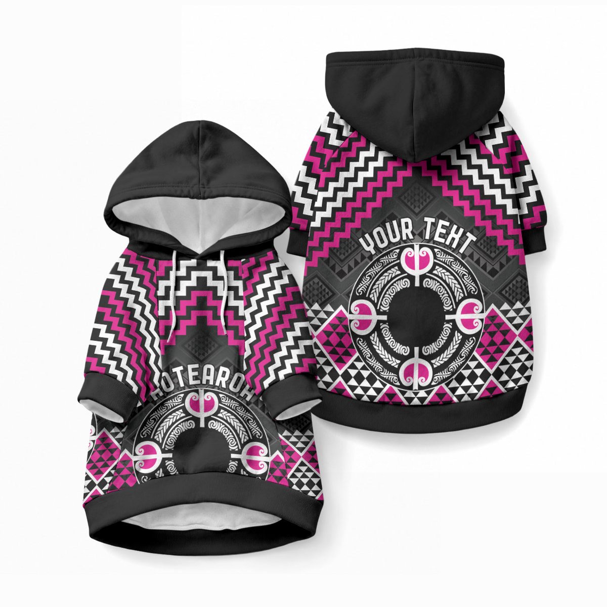 Personalised Aotearoa Niho Taniwha Motif Pet Hoodie Pink Style