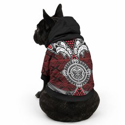 Red Aotearoa Taniko Motif Pet Hoodie Vintage Maori New Zealand Tribal Art Pattern