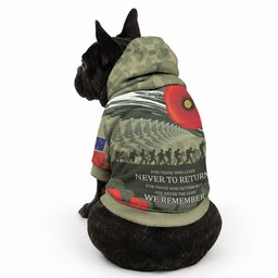 ANZAC Day We Remember Pet Hoodie Maori Silver Fern Camouflage Motif