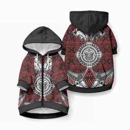 Red Aotearoa Taniko Motif Pet Hoodie Vintage Maori New Zealand Tribal Art Pattern