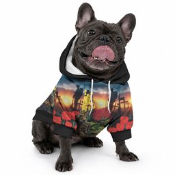 Kangaroo-Kiwi Soldier ANZAC Personalised Pet Hoodie Golden Wattle and Pohutukawa Flowers
