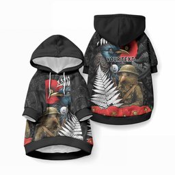 Kiwi-Tui Bird Soldier ANZAC Day Personalised Pet Hoodie Maori Silver Fern Motif