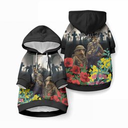 Kangaroo-Kiwi Soldier ANZAC Personalised Pet Hoodie Golden Wattle Poppy Flowers
