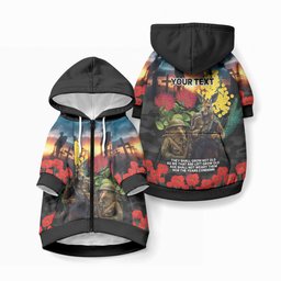 Kangaroo-Kiwi Soldier ANZAC Personalised Pet Hoodie Golden Wattle and Pohutukawa Flowers