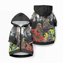 Kangaroo-Kiwi Soldier ANZAC Personalised Pet Hoodie Golden Wattle Poppy Flowers
