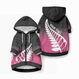Pink Silver Fern Spirit Taniko Tukutuku Personalised Pet Hoodie