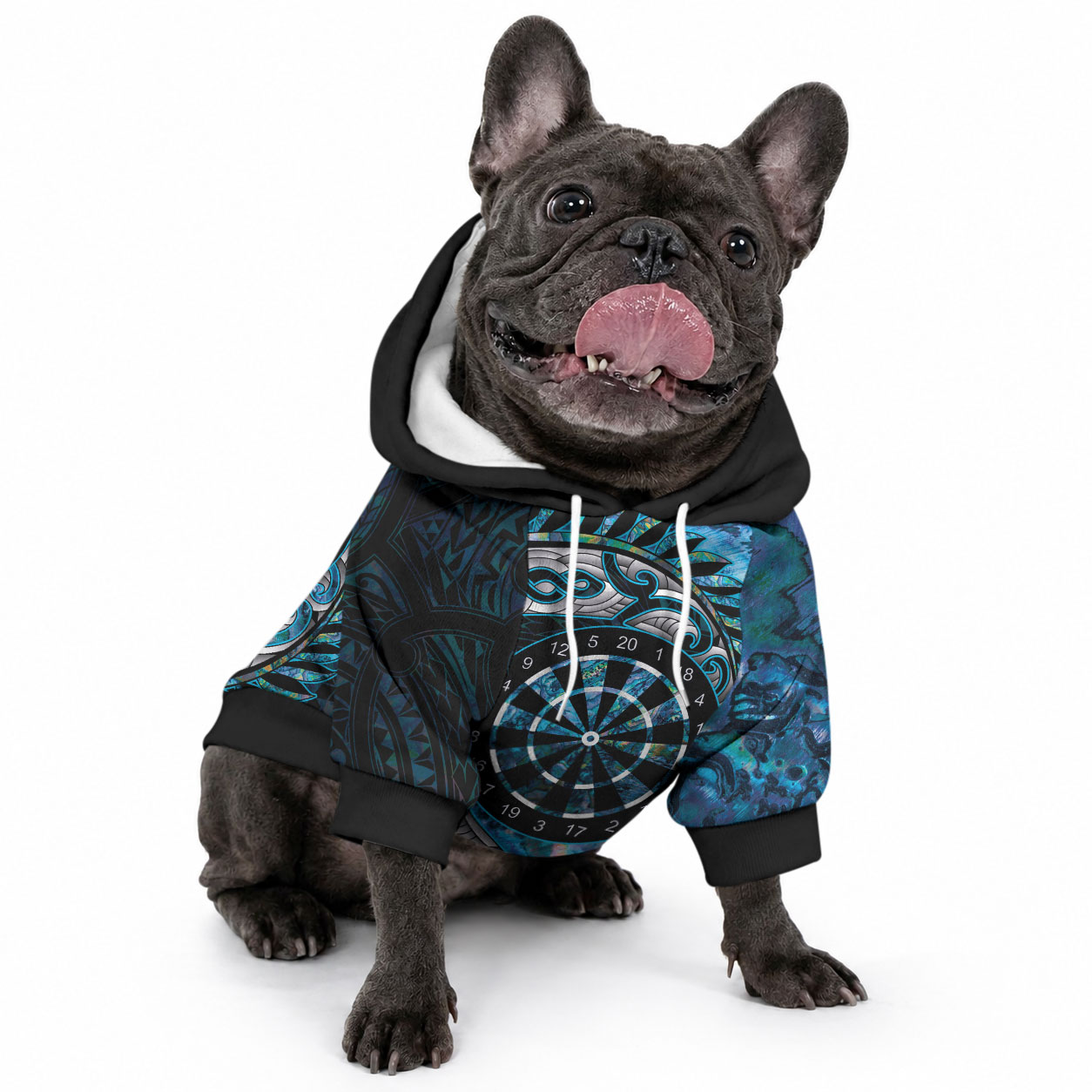 New Zealand Darts Personalised Pet Hoodie Aotearoa Silver Fern Blue Papua Shell Spirit