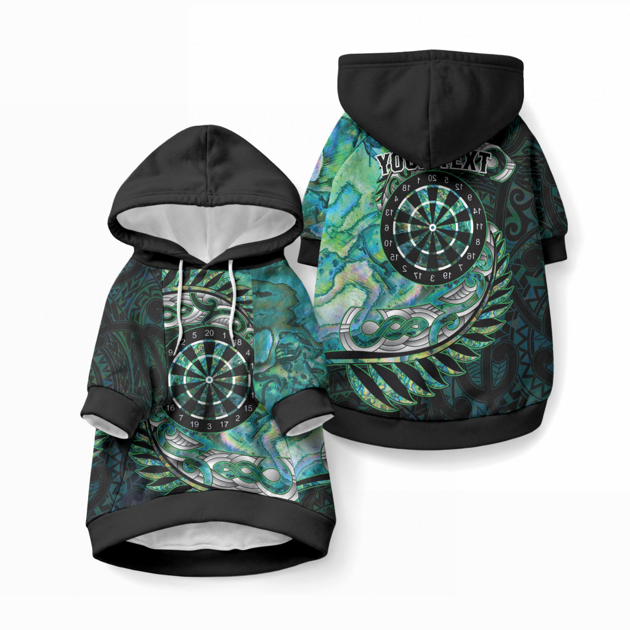 New Zealand Darts Personalised Pet Hoodie Aotearoa Silver Fern Green Papua Shell Spirit