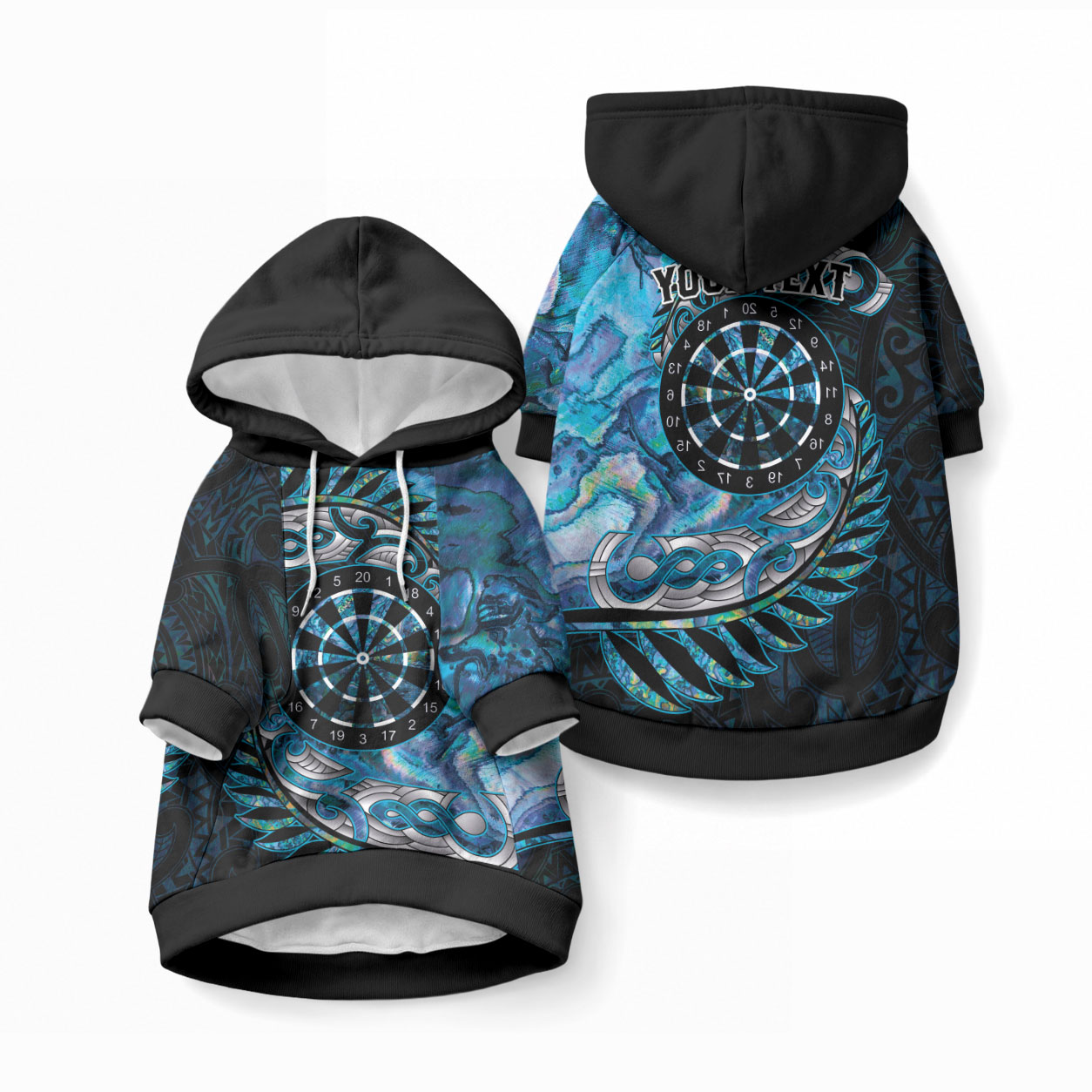 New Zealand Darts Personalised Pet Hoodie Aotearoa Silver Fern Blue Papua Shell Spirit