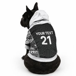 New Zealand Black Fern Custom Pet Hoodie Maori Tukutuku Black-white Motif