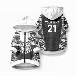 New Zealand Black Fern Custom Pet Hoodie Maori Tukutuku Black-white Motif