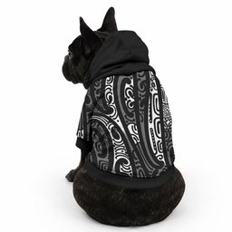 New Zealand Maori Taniko Pet Hoodie Black Kowhaiwhai Puhoro
