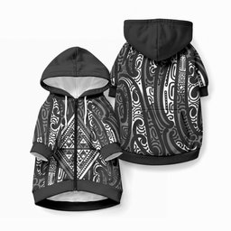 New Zealand Maori Taniko Pet Hoodie Black Kowhaiwhai Puhoro