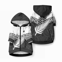 New Zealand Silver Fern Pet Hoodie Maori Koru Mixed Taniko Pattern