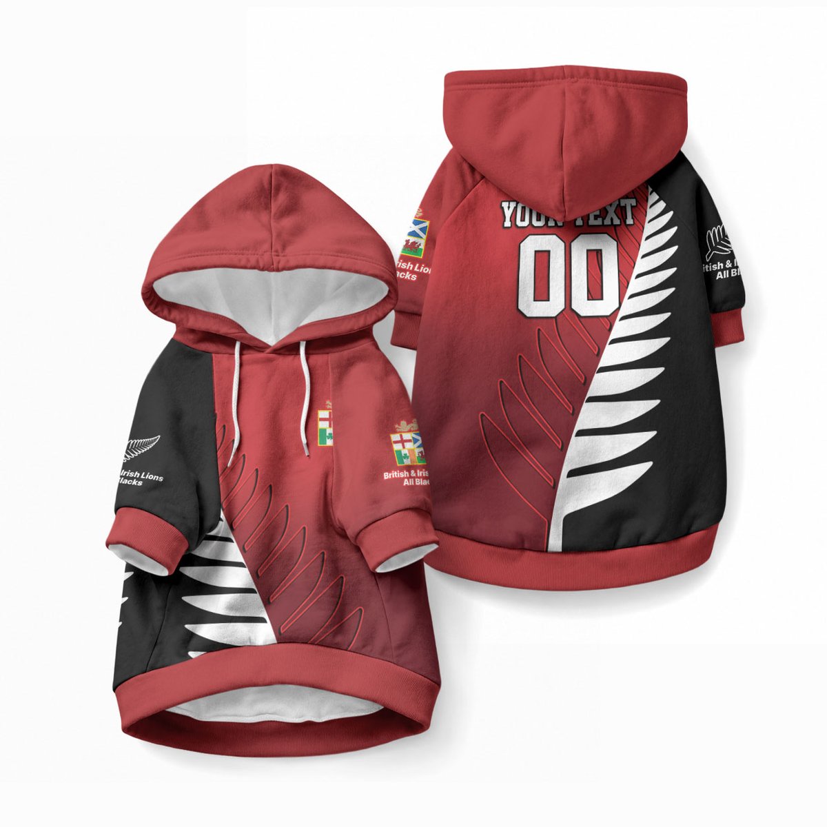 Custom British Lions New Zealand Pet Hoodie Half Black Fern