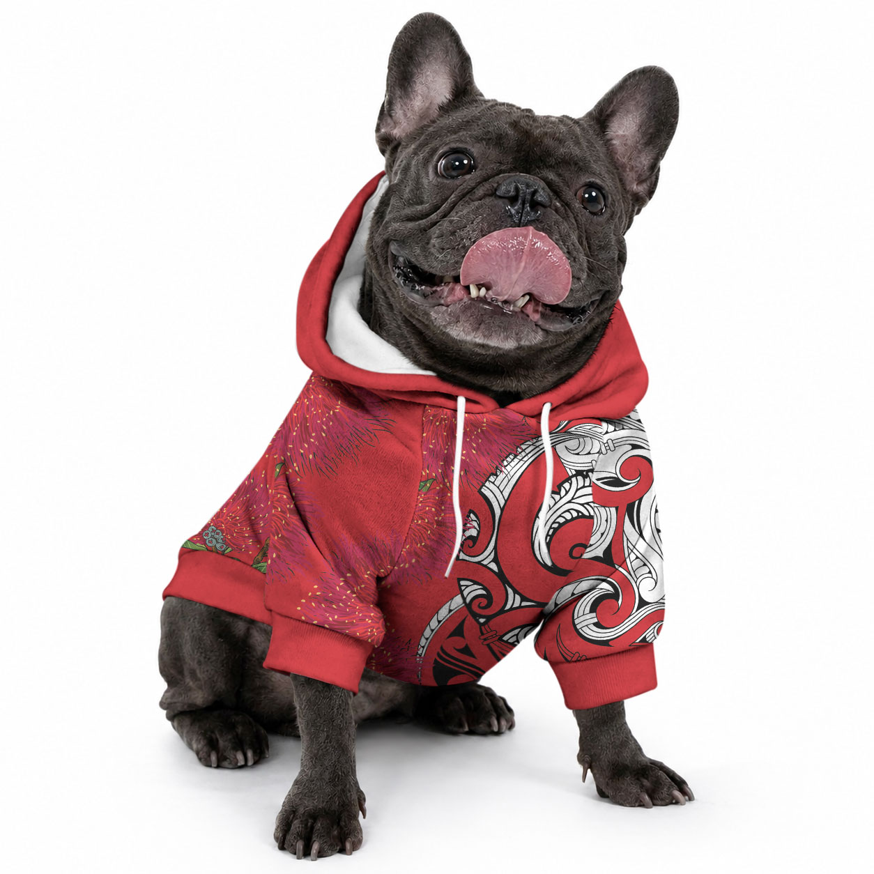 Personalised New Zealand Koru Pohutukawa Pet Hoodie Meri Kirihimete Aroha for Christmas