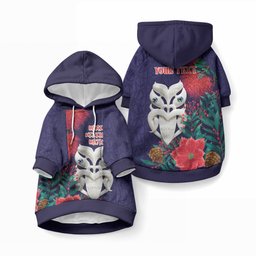 Maori Wheku Meri Kirihimete Personalised Pet Hoodie All Blue Indigenous Maori Motif