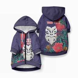 Maori Wheku Meri Kirihimete Personalised Pet Hoodie All Blue Indigenous Maori Motif