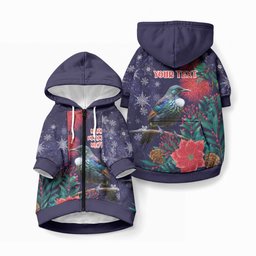 Tui Meri Kirihimete Personalised Pet Hoodie Pohutukawa Flowers Blue Motif