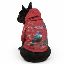 Tui Meri Kirihimete Personalised Pet Hoodie Pohutukawa Flowers Red Motif