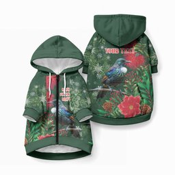 Tui Meri Kirihimete Personalised Pet Hoodie Pohutukawa Flowers Green Motif