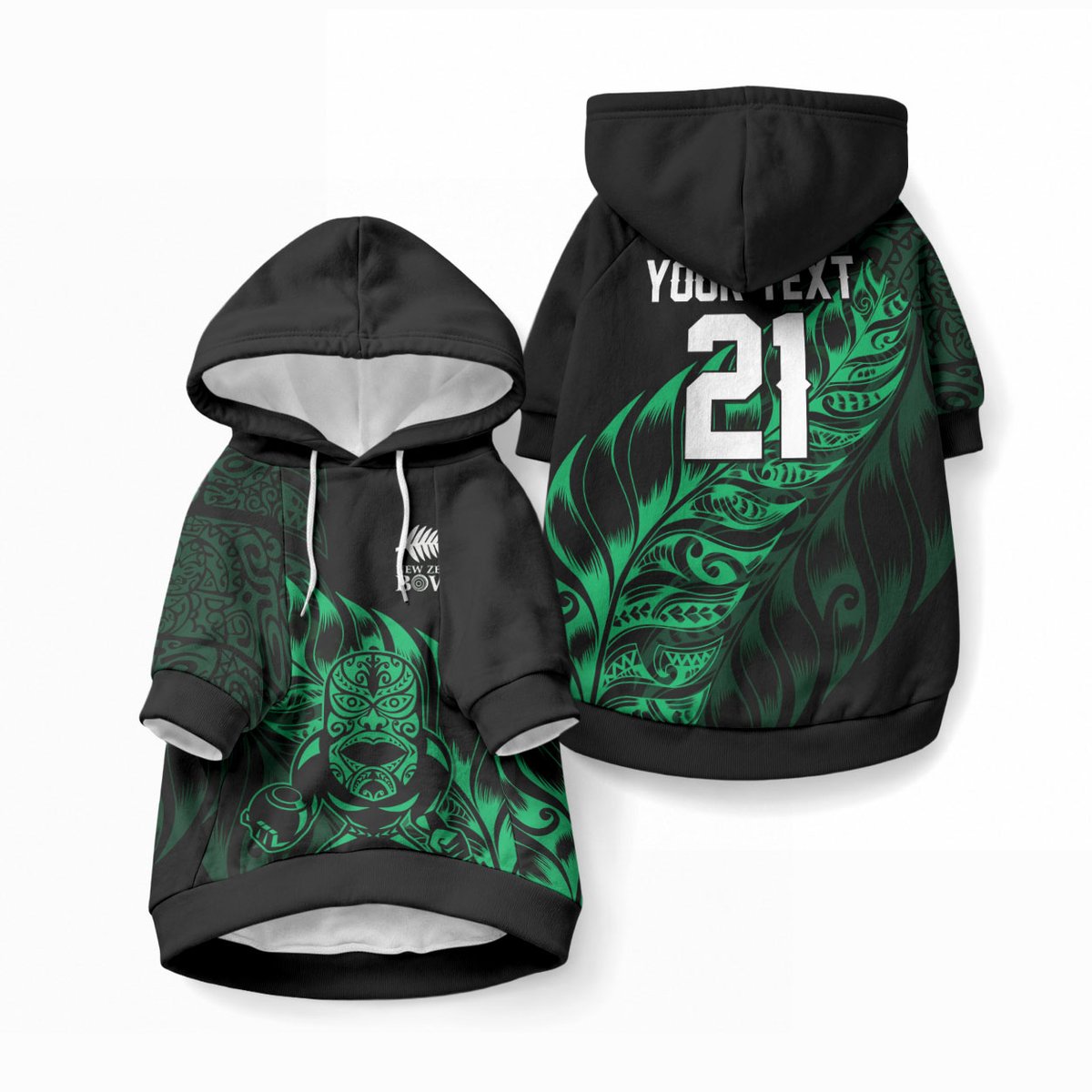 New Zealand Lawn Bowls Custom Pet Hoodie Green Maori Warrior Tribal Silver Fern