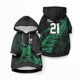 New Zealand Lawn Bowls Custom Pet Hoodie Green Maori Warrior Tribal Silver Fern