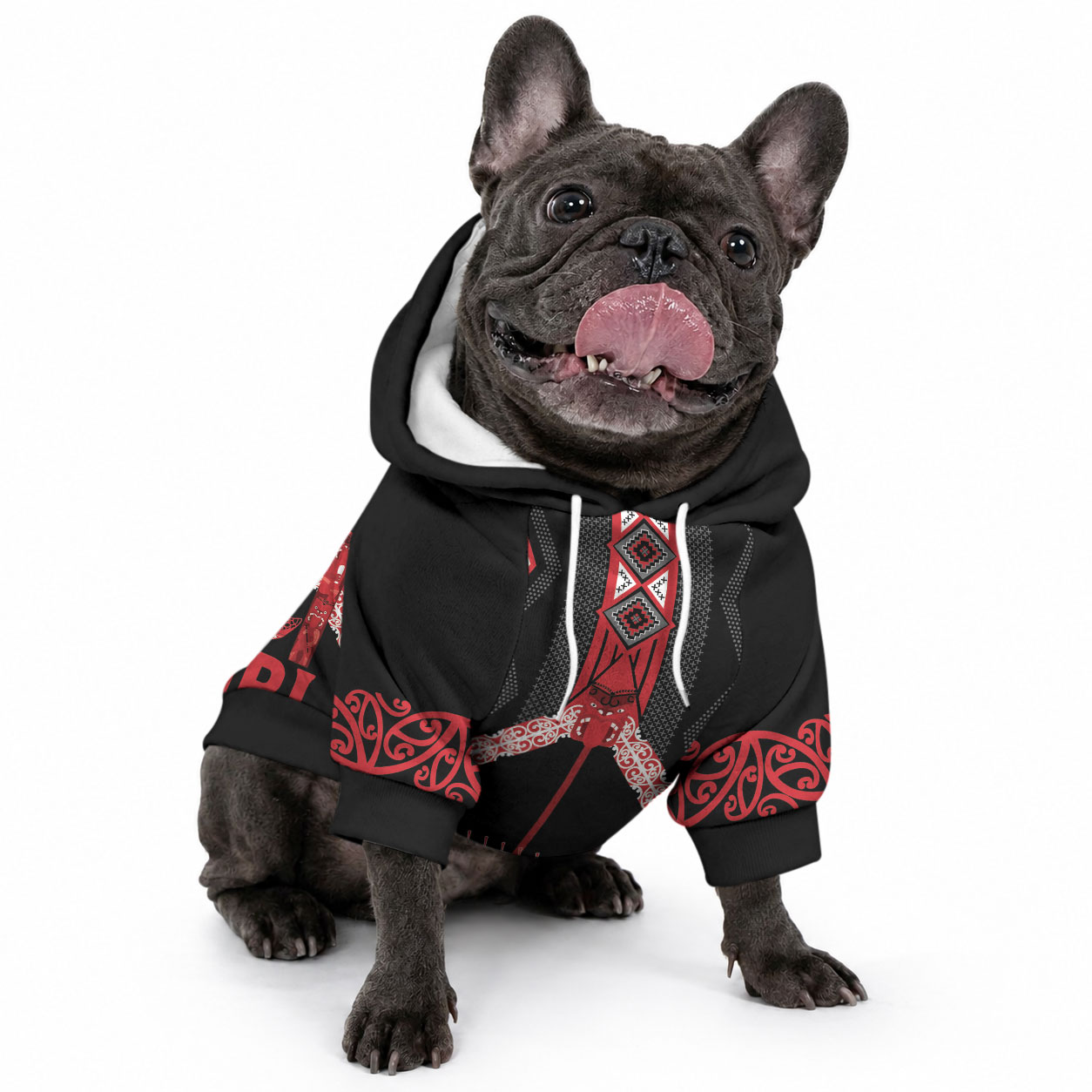 Toitu Te Tiriti Waitangi Pet Hoodie Black Wharenui House