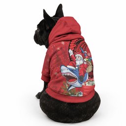 Funny Santa Riding Shark Pet Hoodie Polynesian Tribal Christmas Spirit
