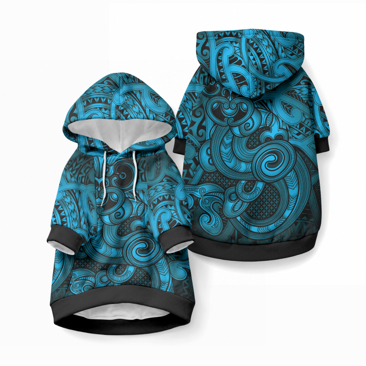 Aotearoa Maori Hei Tiki Pet Hoodie Kikorangi Kowhaiwhai Puhoro Motif
