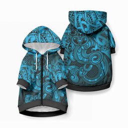 Aotearoa Maori Hei Tiki Pet Hoodie Kikorangi Kowhaiwhai Puhoro Motif