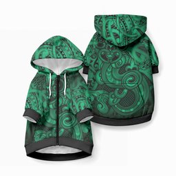 Aotearoa Maori Hei Tiki Pet Hoodie Kakariki Kowhaiwhai Puhoro Motif