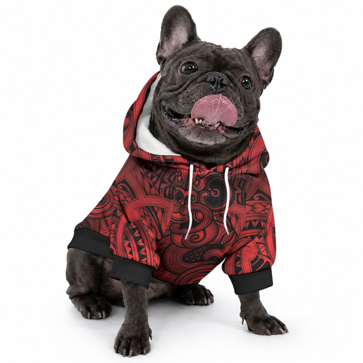 Aotearoa Maori Hei Tiki Pet Hoodie Whero Kowhaiwhai Puhoro Motif