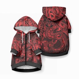 Aotearoa Maori Hei Tiki Pet Hoodie Whero Kowhaiwhai Puhoro Motif