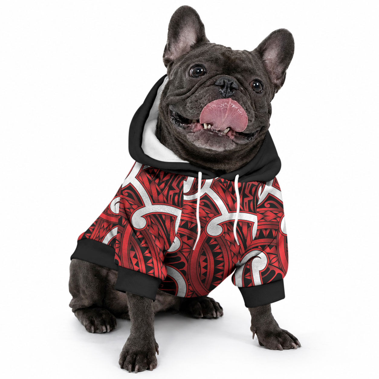 Aotearoa Maori Kowhaiwhai Pet Hoodie Whero Puhoro and Patiki