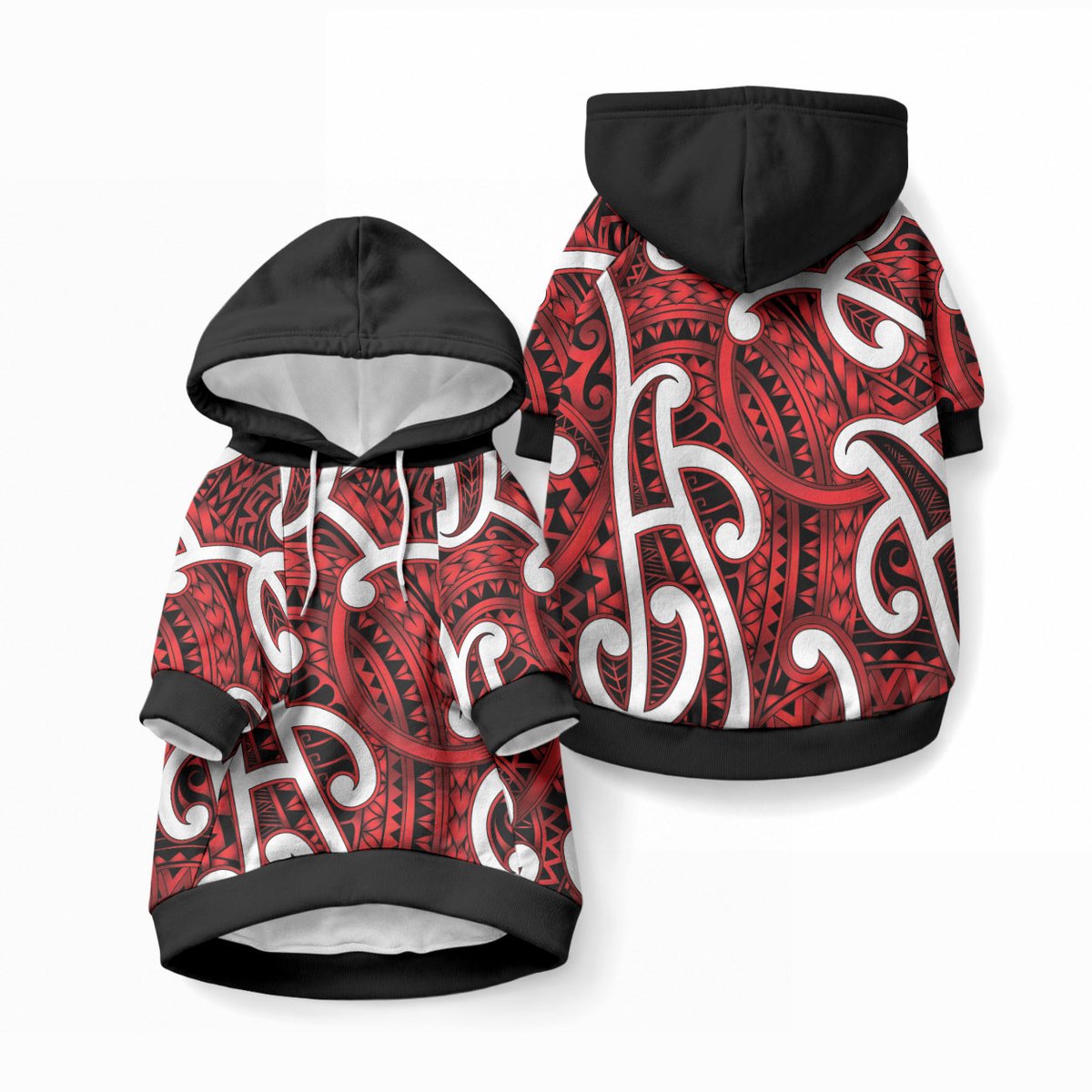 Aotearoa Maori Kowhaiwhai Pet Hoodie Whero Puhoro and Patiki