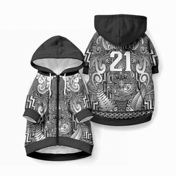 Custom New Zealand Taiaha Maori Pet Hoodie Kiwikiwi Minimalist Silver Fern Tukutuku Motif