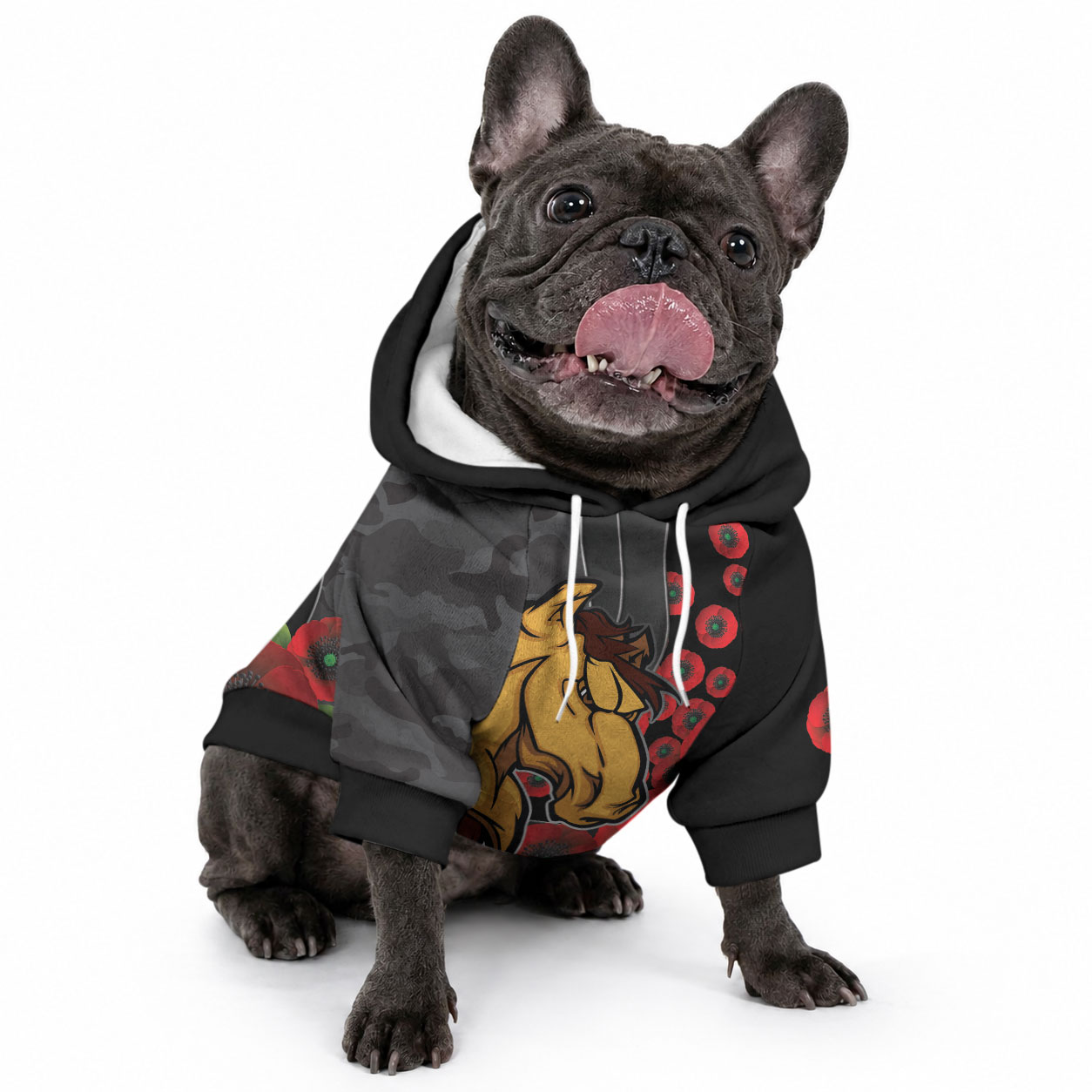 Brisbane Broncos ANZAC Personalised Pet Hoodie Lest We Forget Poppy Camo