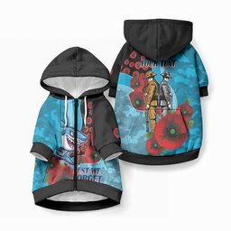 Cronulla-Sutherland Sharks ANZAC Personalised Pet Hoodie Lest We Forget Poppy Camo